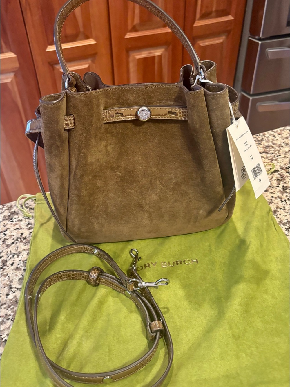 Tory Burch Romy Suede Bag Olive 2025 BNWT - Picture 2 of 6